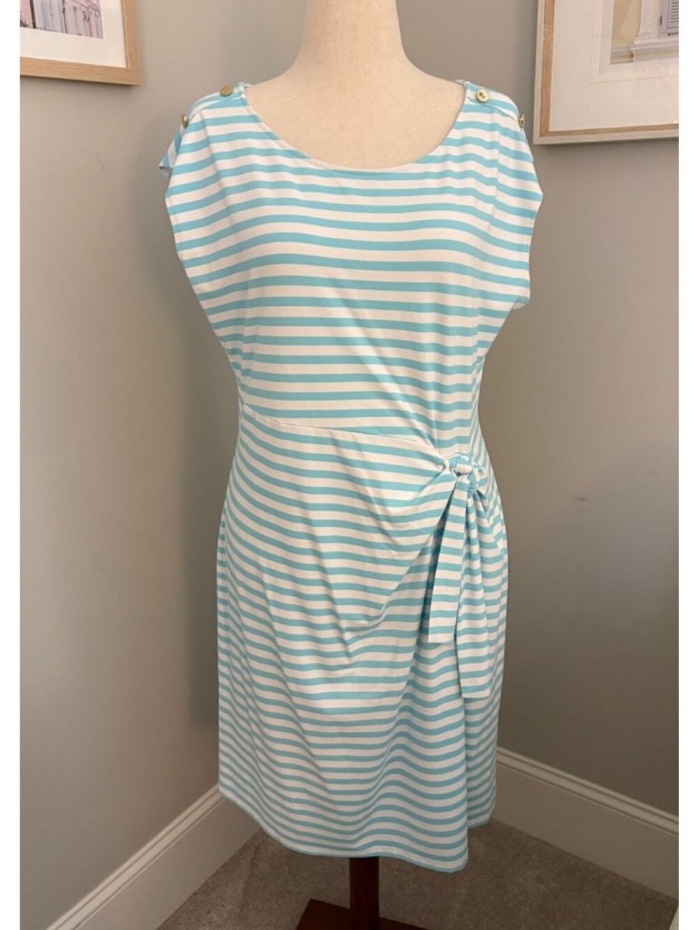 Talbots Effortless Jersey Bella Dress Women's XL Aqua White Stripe Faux Wrap